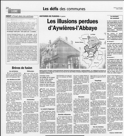 Article dans le journal «  Vers l’Avenir » sur le thème de la fusion